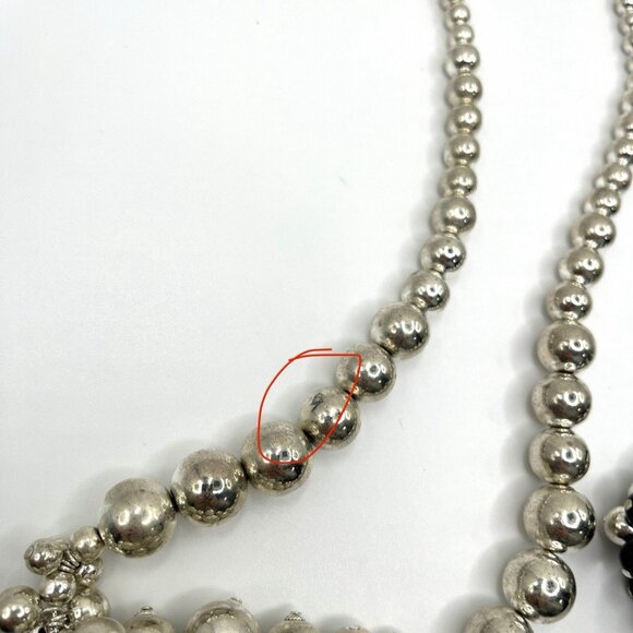 Vintage 80s Silver & Black Bead Cluster Statement Necklaces Marked Korea Costume - Picture 10 of 10